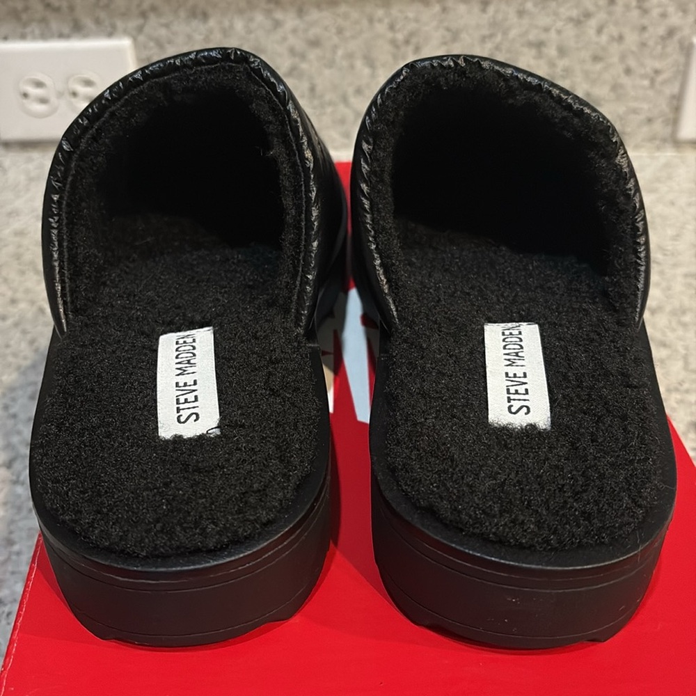 Steven Madden Black Quilted Chex Chunky Slip on Slip On  Slippers Sz 9 - Picture 5 of 10